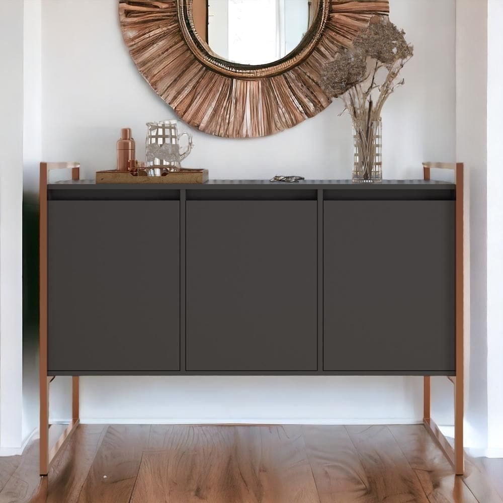 Buffet Industrial Aparador 3 Portas Tokyo Preto Cobre Preto Cobre