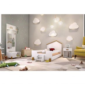 Cama Ayla Solteiro Branco/Mel Com Colchão - Divaloto