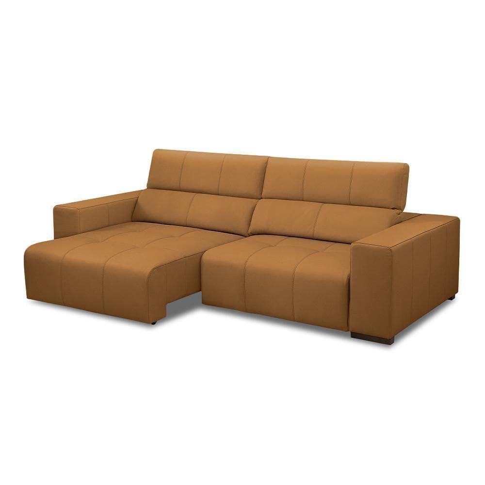 Sofá Decorativo Barbosa 5 Lugares Sala De Estar 290cm Reclinável E Retrátil Couro Caramelo