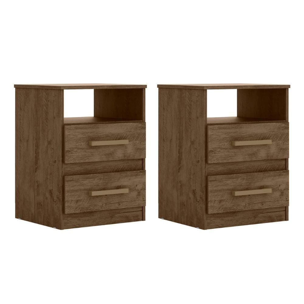 Kit 2 Mesas De Cabeceira Apolo 2 Gavetas Castanho Wood Moval