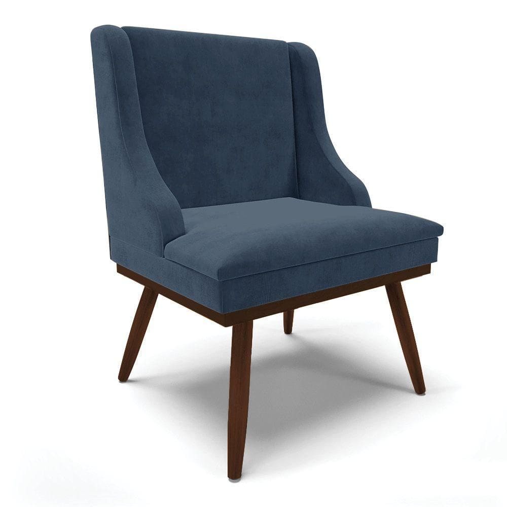 Cadeira De Jantar Liz Suede Base Fixa Madeira Pés Palito Tabaco - D`rossi Cor Azul Marinho