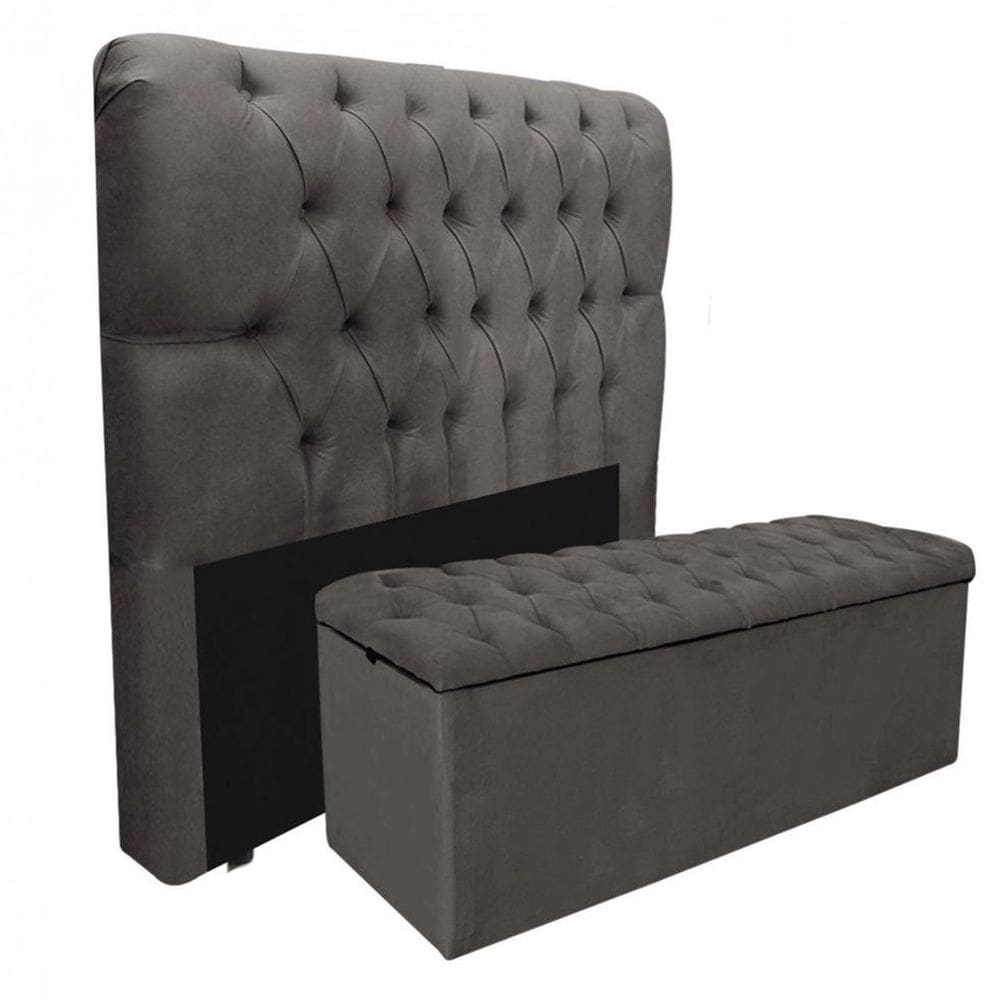 Kit Baú Recamier Mais Cabeceira Madrid Solteiro Suede Cinza