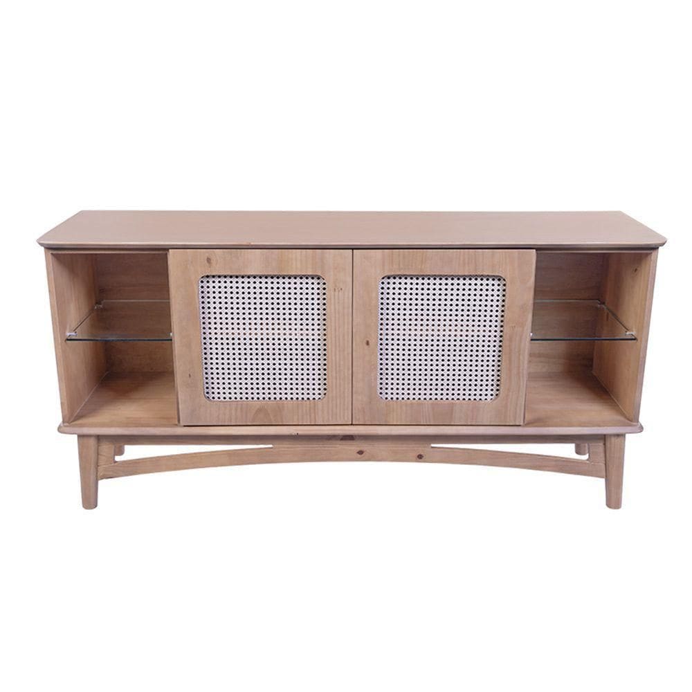 Rack Veneza 2 Portas E Prateleira De Vidro - 6007 Cor Cera - Clara