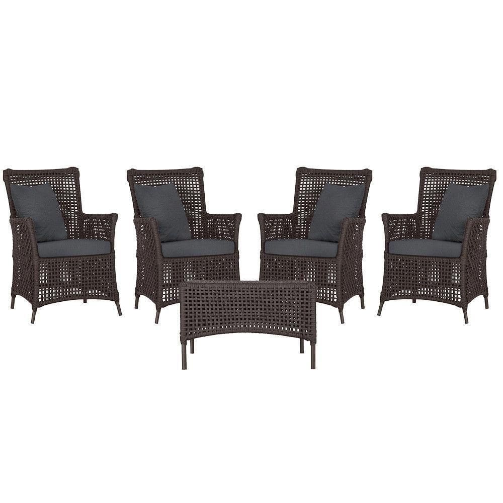 4 Poltronas E 1 Mesa Igapó Alumínio Marrom Corda Náutica E11 Marrom