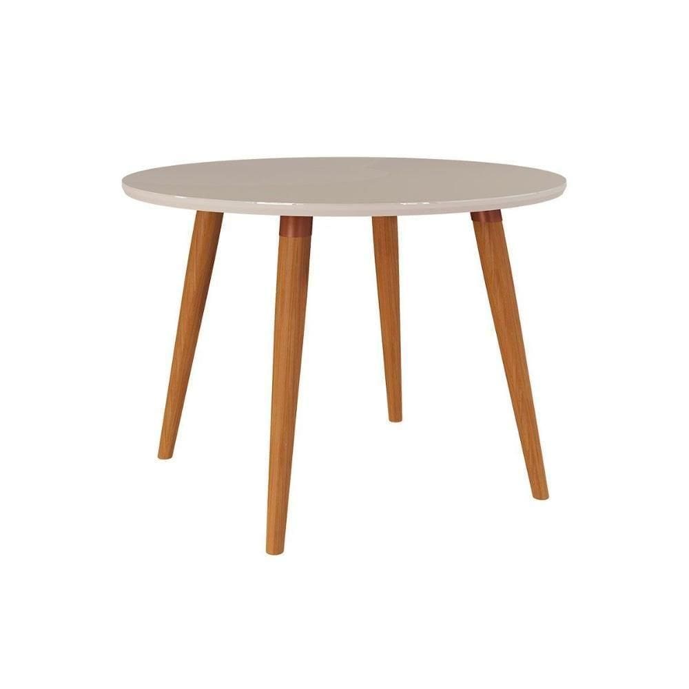 Mesa De Sala Jantar Dani Madeira Maciça Com tampo Vidro 109cm Madeirado off White