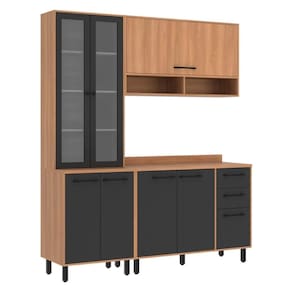 Armário De Cozinha Compacta Modulada 3 Peças Com Balcão Havana Multimóveis Cr20331 Rovere/grafite