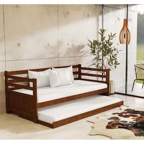 Sofá Cama Solteiro Enjoy em Madeira Rústica - Castanho