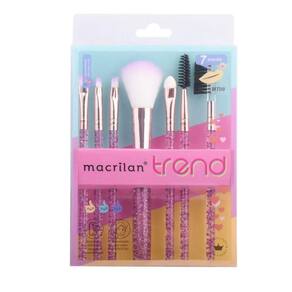 Kit Com 7 Pincéis De Maquiagem Macrilan Trend Brilhante Rosa