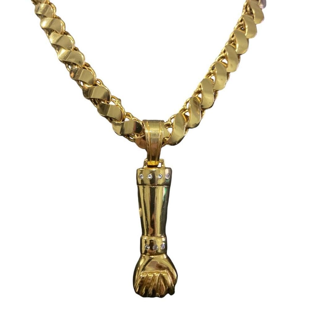 Cordão Friso S 13Mm + Pingente Figa - Banhado A Ouro