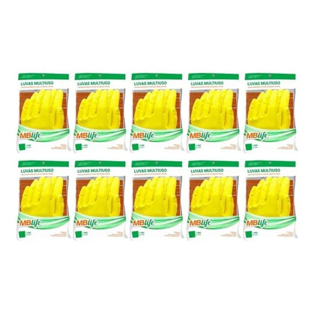 10 Pares Luva Multiuso Látex Amarela Limpeza Resistente