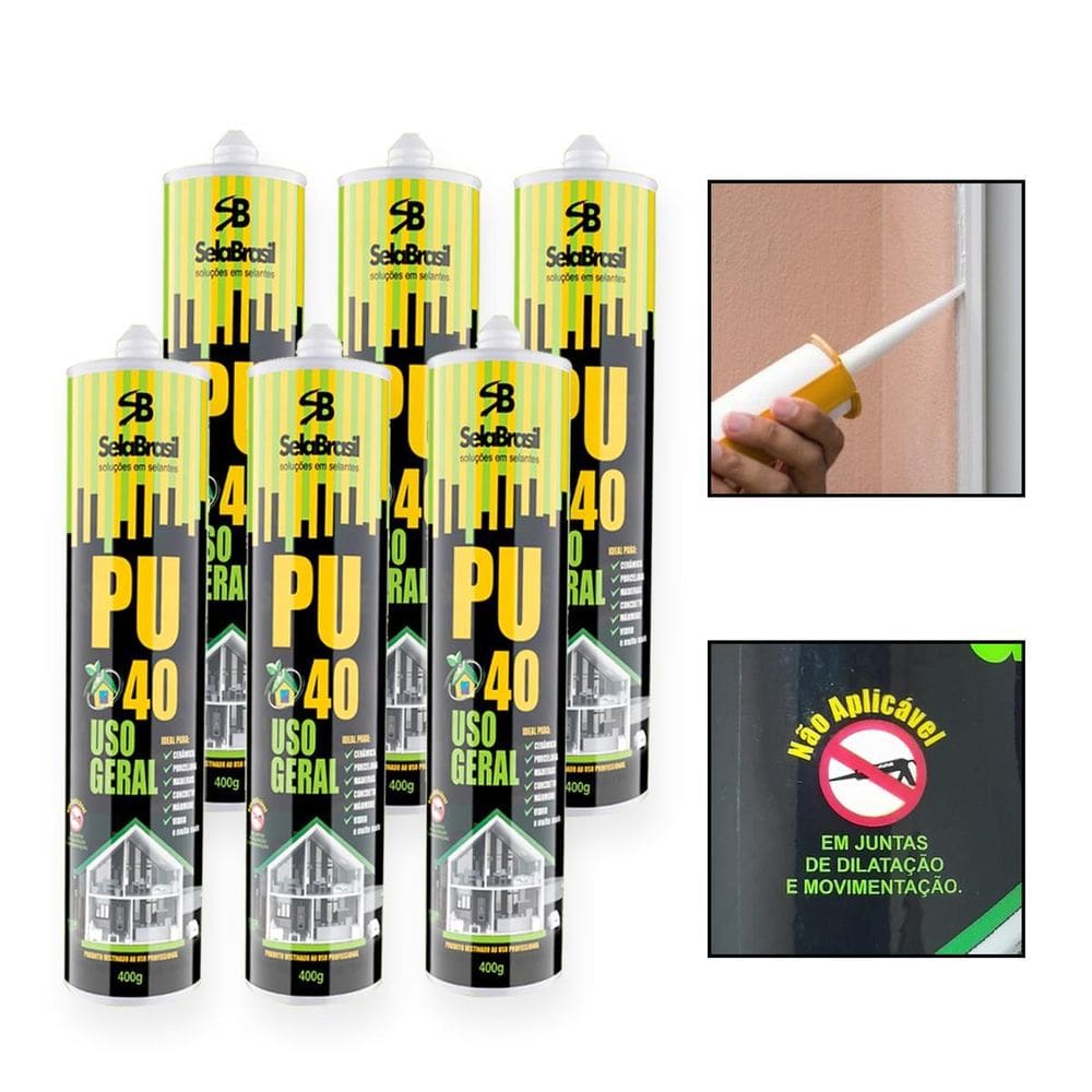 Kit 6 Cola Adesiva Selante Pu40 Poliuretano Uso Geral Branco