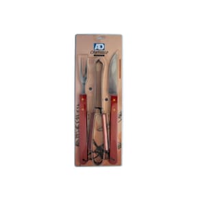 Kit Churrasco 3 Pcs Faca/Garfo/Pegador Em Inox - Ad