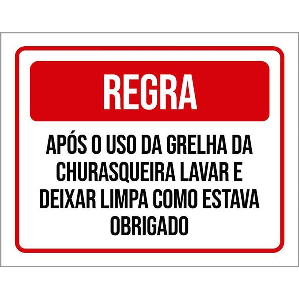 Placa Regra Uso Grelha Churrasqueira Lavar 36X46