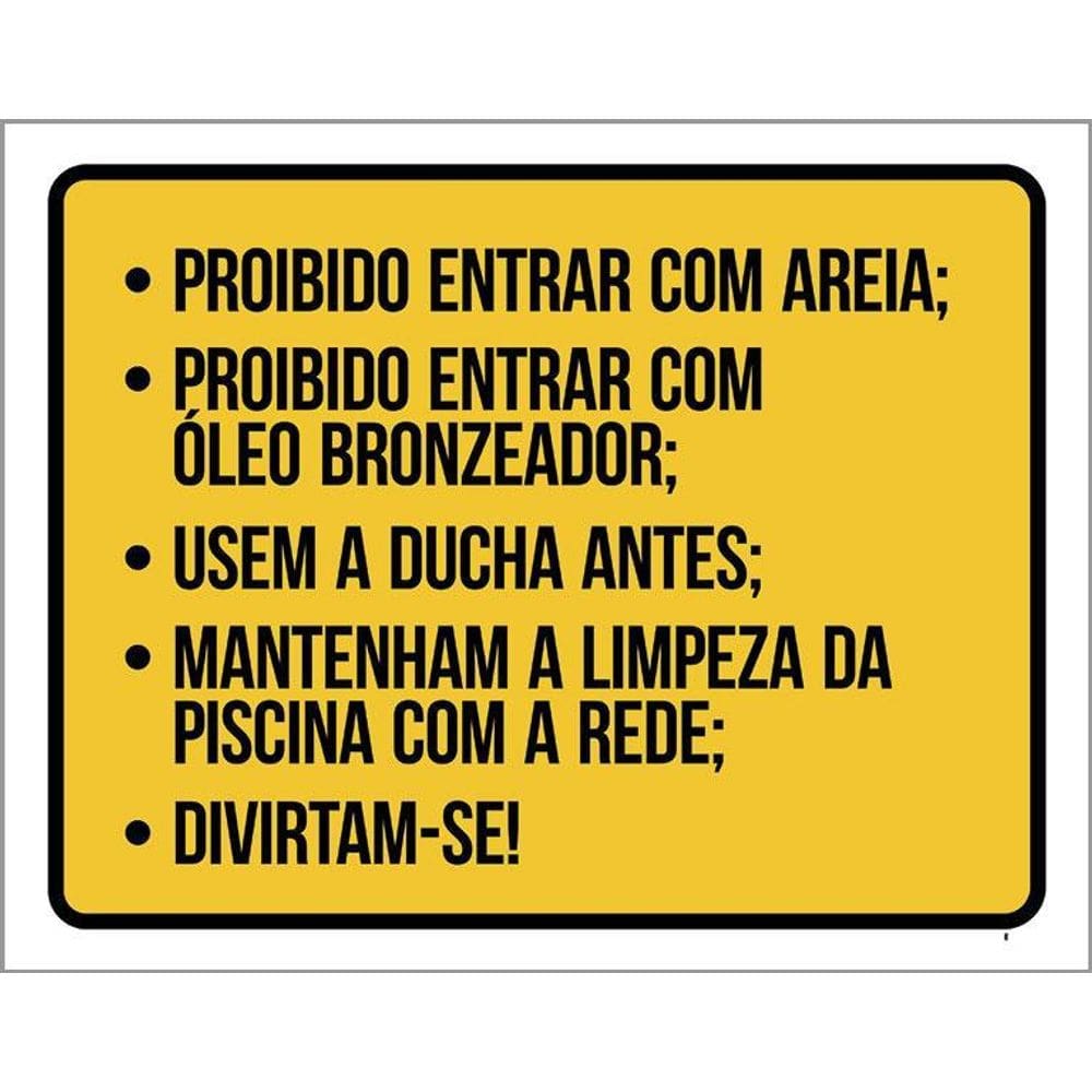Kit 3 Placas Atenção Obrigatório Uso Ducha Antes Piscina