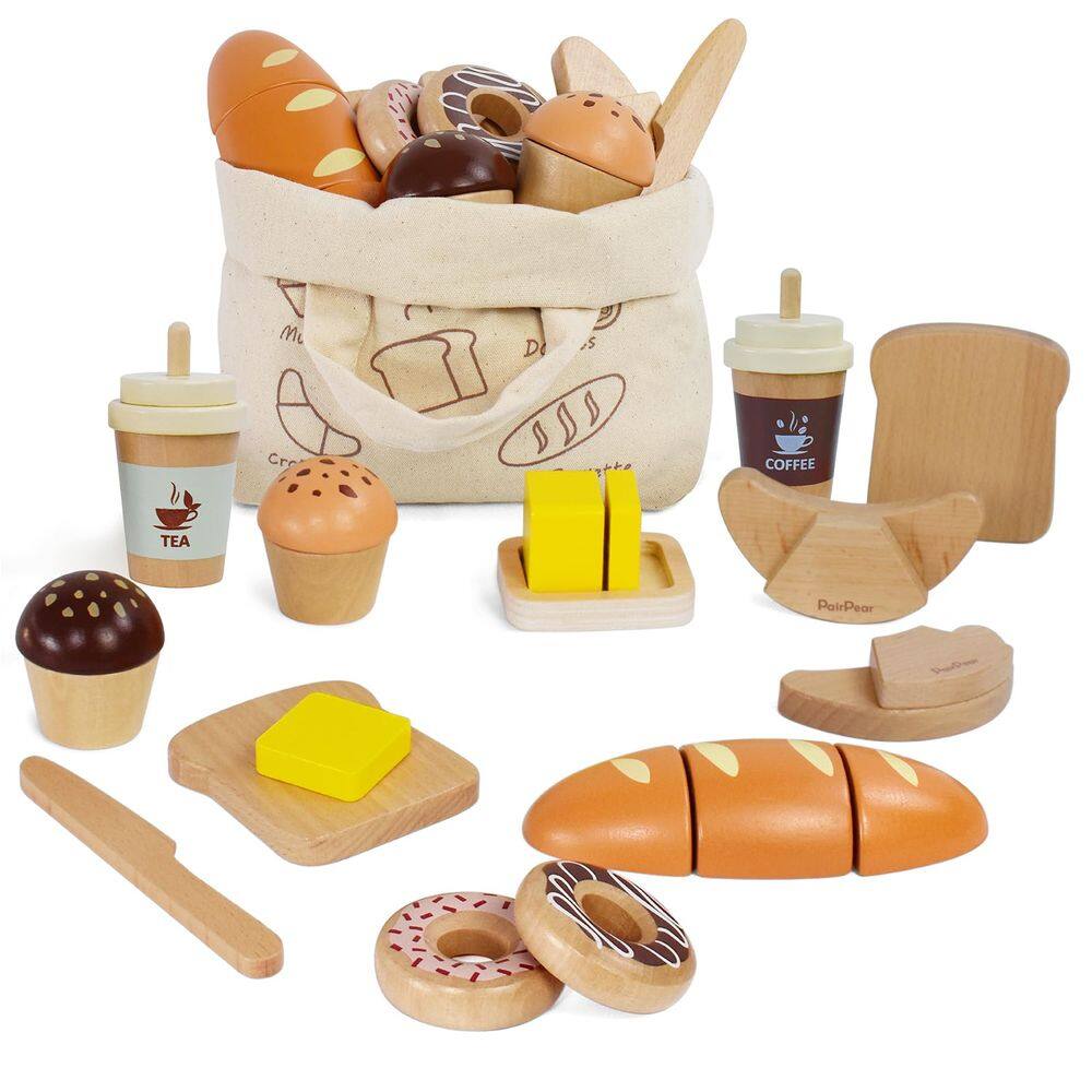 Bakery Toy Food Playset PairPear Wooden com sacola de compras