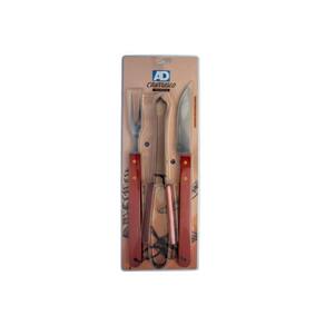 Kit Churrasco 3 Pcs Faca/Garfo/Pegador Em Inox - Ad