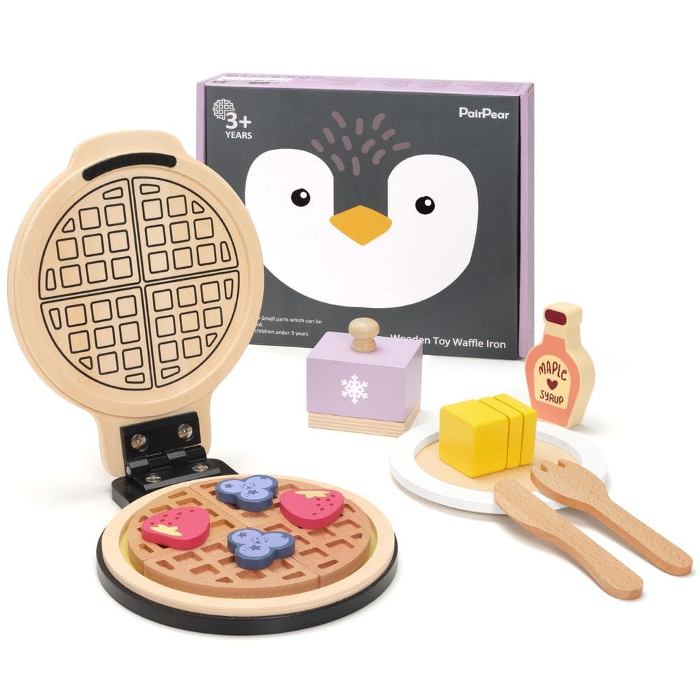 Máquina de waffles de madeira Toy Food Playset PairPear com acessórios