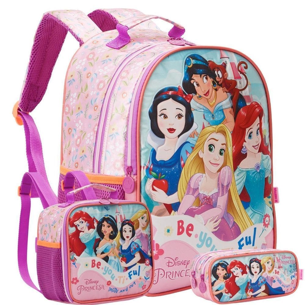 Kit Mochila Costas 16 Princesas Lancheira E Estojo Escolar