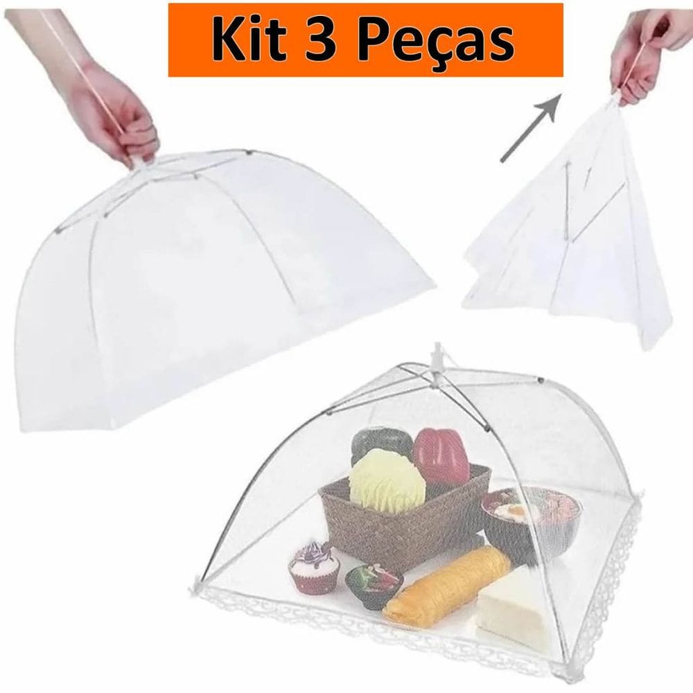 Kit 3 Peças Protetor Alimentos Renda Cobre Bolo Fruta 43CM