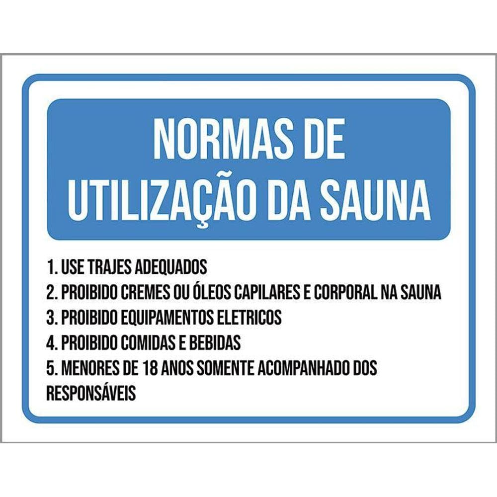 Placa Sinalização - Normas De Utilização Da Sauna 36X46