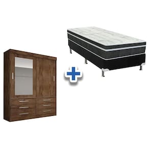 Cama Box Solteiro + Colchão Venezia Black + Guarda Roupa Sonare Canela
