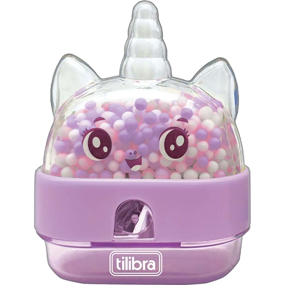 Apontador Escolar 1 Furo Com Depósito Unicórnio c/ Bolinhas Coloridas Divertidas - Tilibra