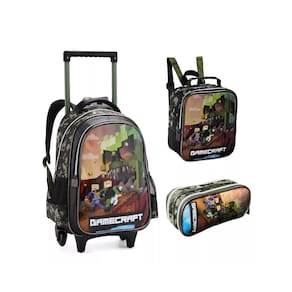 Kit Mochila infantil Com Rodinhas Lancheira e Estojo Escolar Gamecraft