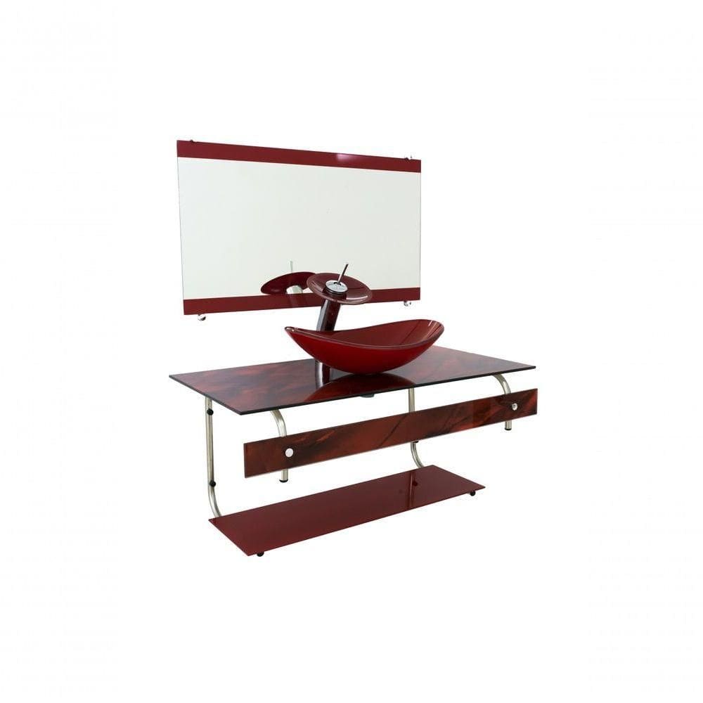 Gabinete De Vidro Para Banheiro 90cm It Inox Com Cuba Oval Mármore Avermelhado