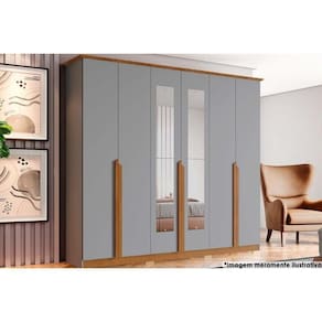 Guarda Roupa Casal 6 Portas E 6 Gavetas C- Espelho Andréas Cinza-nature