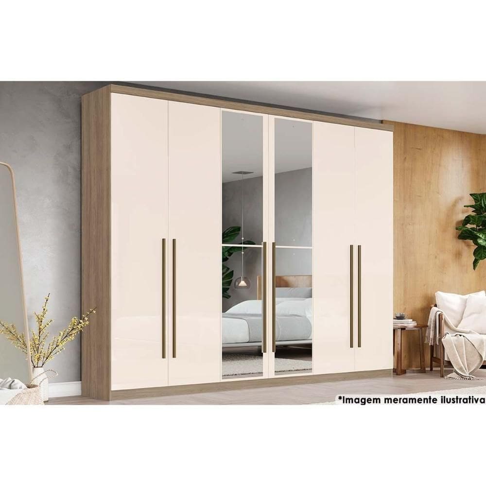 Guarda Roupa Casal 6 Portas E 3 Gavetas C- Espelho Jade Rústico-off White