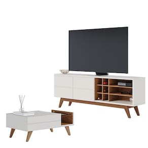 Sala De Estar Noronha Rack Bancada E Mesa De Centro Off White Matte/freijó - Colibri Off White Matte/freijó
