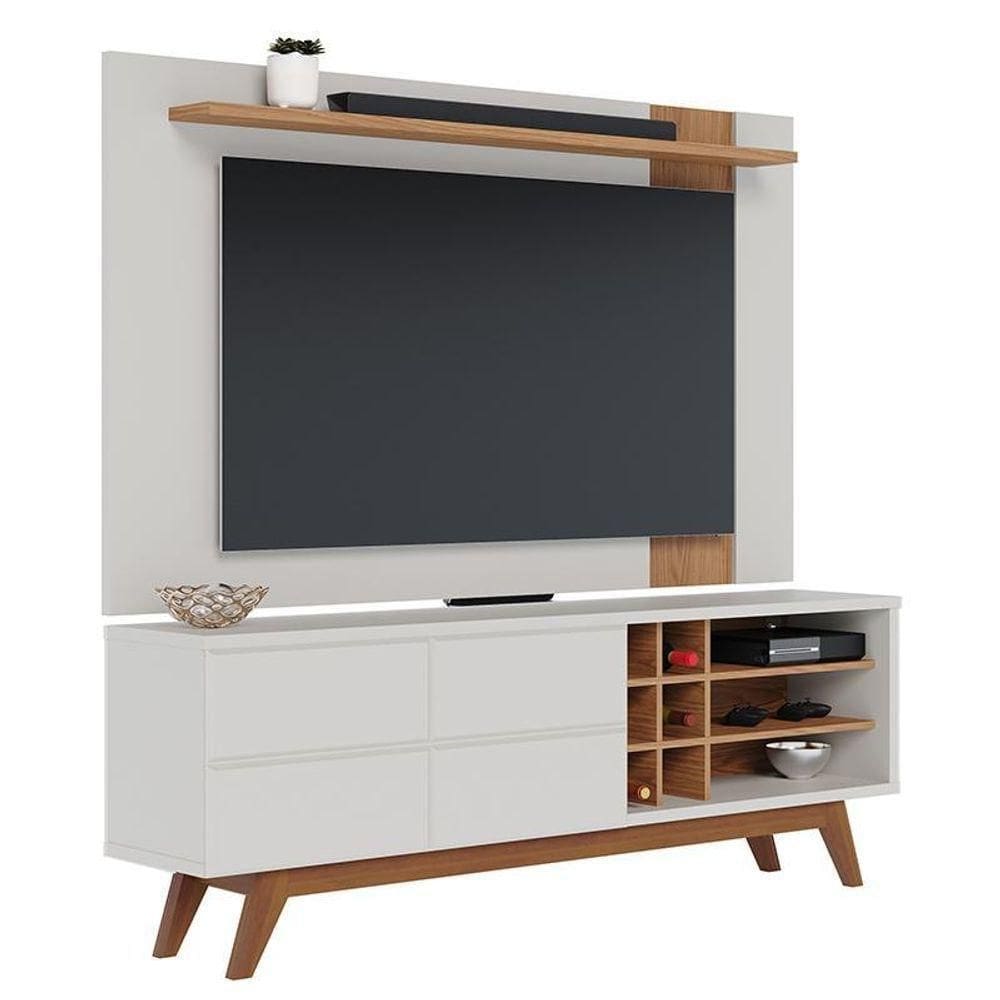 Rack Bancada Noronha Com Painel Leme Off White Matte/freijó Para Tv Até 70” - Colibri Off White Matte/freijó