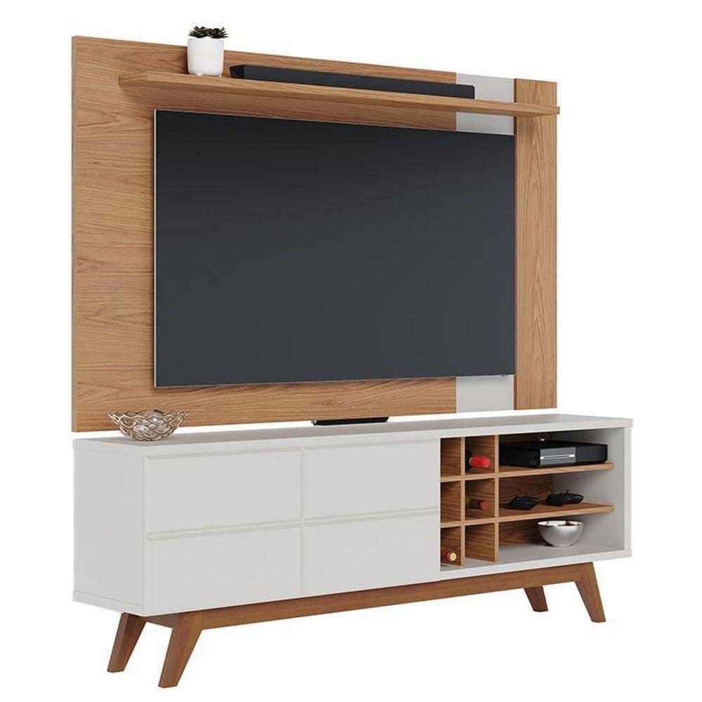 Rack Bancada Noronha Com Painel Leme Freijó/off White Matte Para Tv Até 70” - Colibri Freijó/off White Matte
