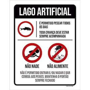 Kit 3 Placas Regras Normas Uso Lago Artificial
