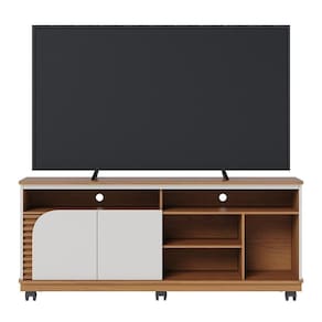 Rack Bancada Jurerê 1.5 Freijó/off White Matte Para Tv Até 65” - Colibri Freijó/off White Matte