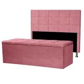 Kit Cabeceira E Calçadeira Baú Queen 1,60m Roma Suede - Pallazio Cor Rosa