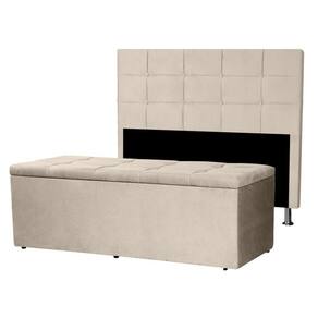 Kit Cabeceira E Calçadeira Baú Solteiro 0,90m Roma Suede Bege - Pallazio