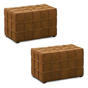 Kit 2 Puffs Decorativos Augusto 70cm Sala De Estar Couro Caramelo Manchado G88 - Gran Belo