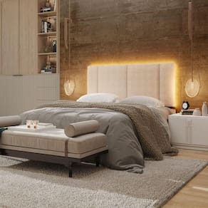 Cabeceira Estofada Cama Box Casal Com Led Splend 140 Cm Buclé Bege