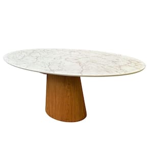 Mesa De Jantar Cone Oval 180x100 Cm Base Madeira Freijó Tampo Calacato Bronzeado