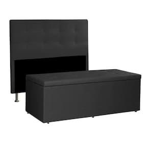 Kit Cabeceira E Calçadeira Baú Queen 1,60m Berlim Suede Preto - Pallazio