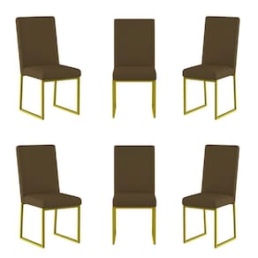 Kit 6 Cadeiras De Jantar Com Base De Ferro Dourado Balaqui Marrom