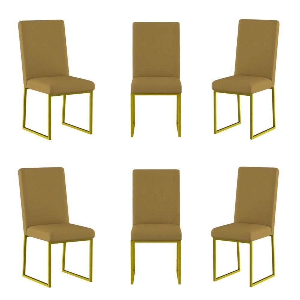 Kit 6 Cadeiras De Jantar Com Base De Ferro Dourado Balaqui Capuccino
