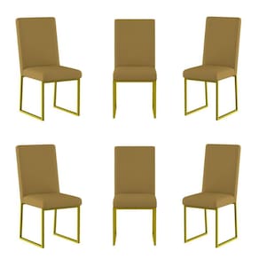 Kit 6 Cadeiras De Jantar Com Base De Ferro Dourado Balaqui Capuccino