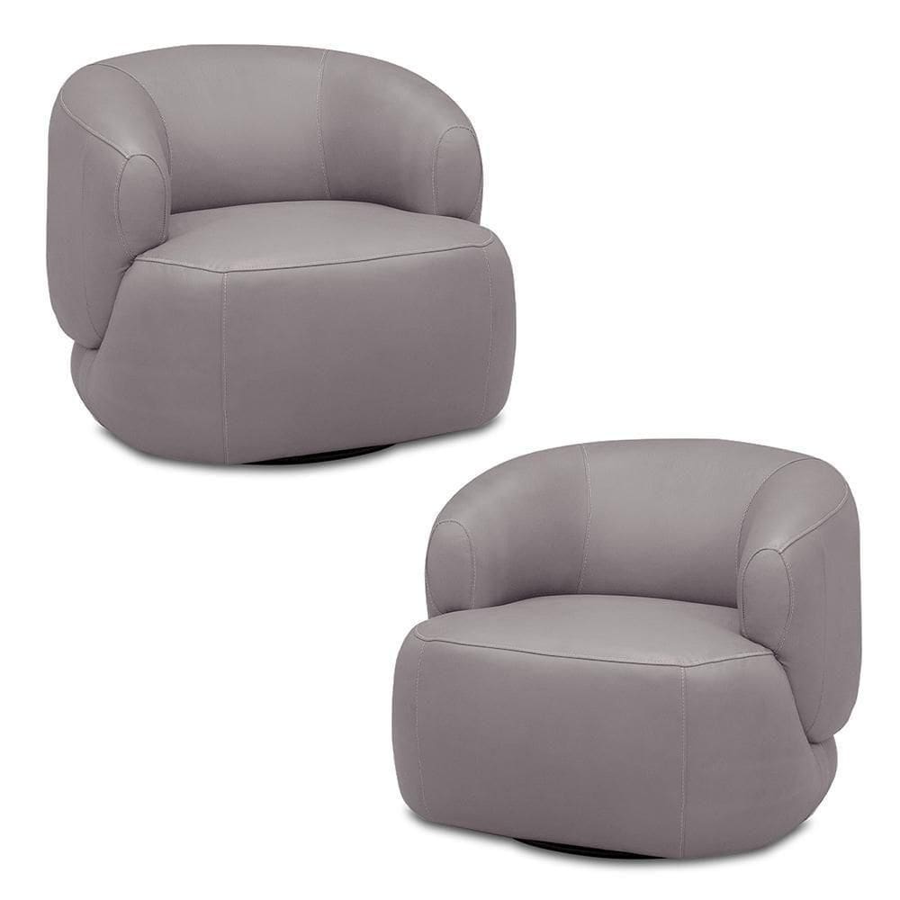 Kit 2 Poltronas Decorativas Verona Sala De Estar Base Giratória Em Aço Couro Avelã G88 - Gran Belo