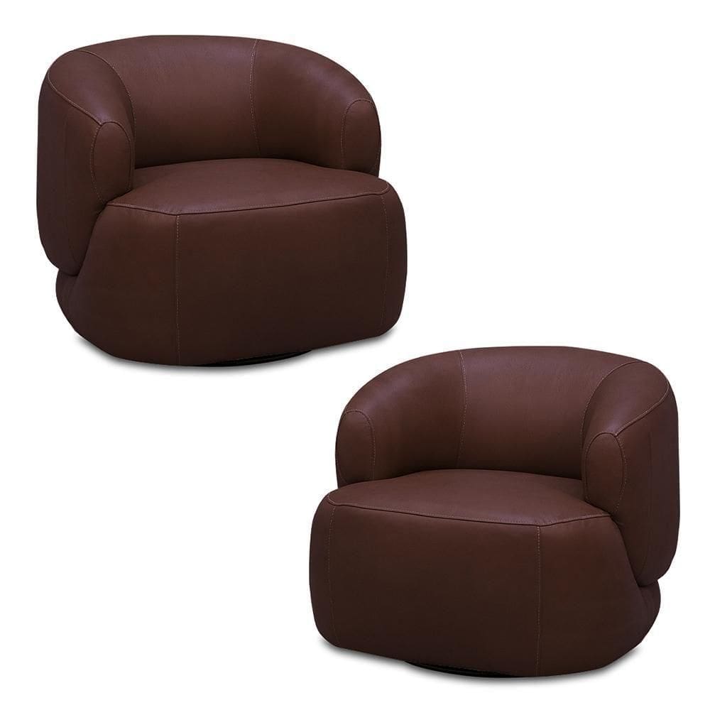 Kit 2 Poltronas Decorativas Verona Sala De Estar Base Giratória Aço Couro Marrom Chocolate