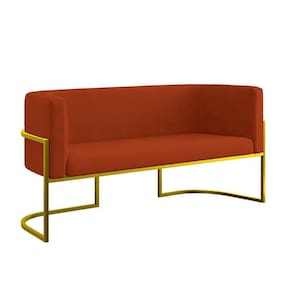 Sofá 2 Lugares Com Base De Metal Dourada Reforçada Terracota