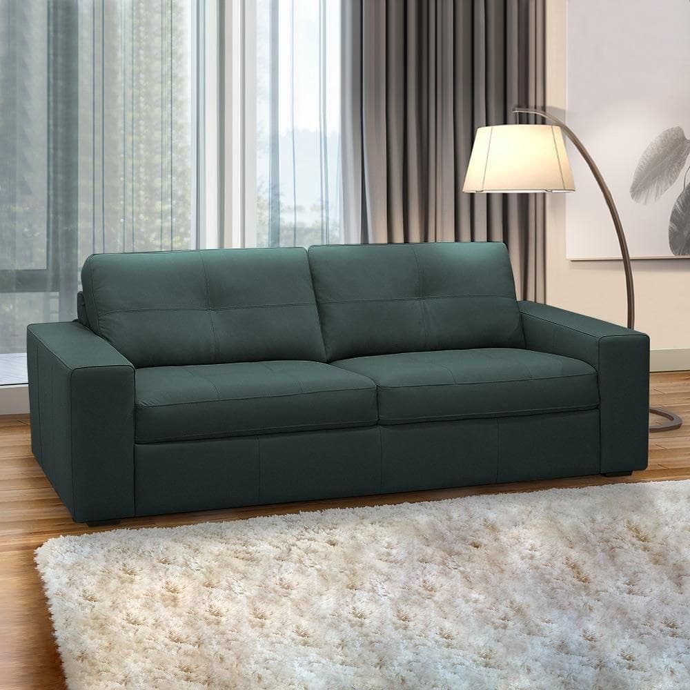 Sofá Decorativo Mendes 2 Lugares Sala De Estar 205cm Pés Em Madeira Couro Verde Musgo G88 - Gran Belo