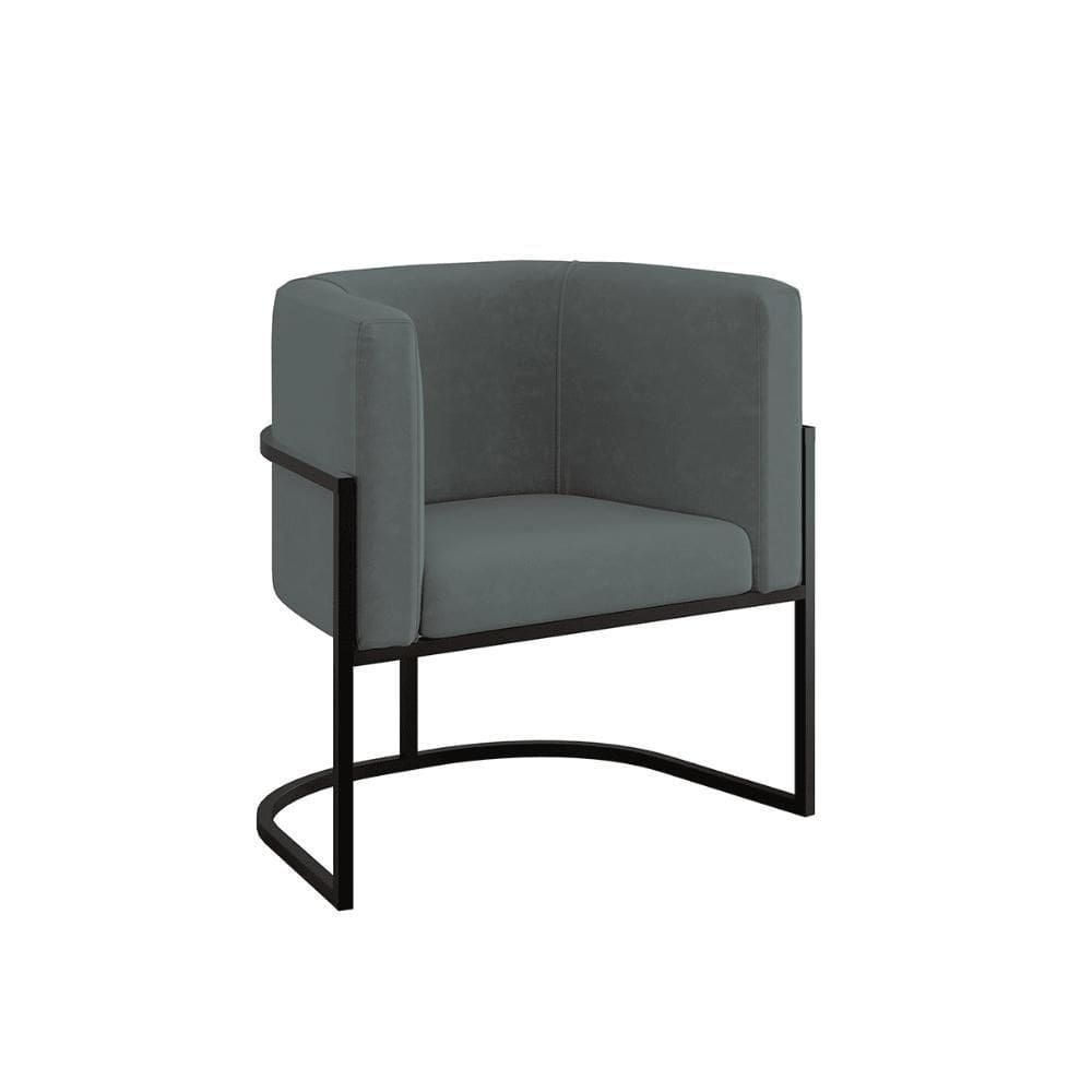Poltrona Cadeira Decorativa Lua Base De Ferro Black Cinza