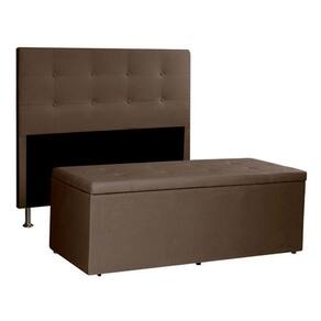 Kit Cabeceira E Calçadeira Baú Casal 1,40m Berlim Suede - Pallazio Cor Marrom